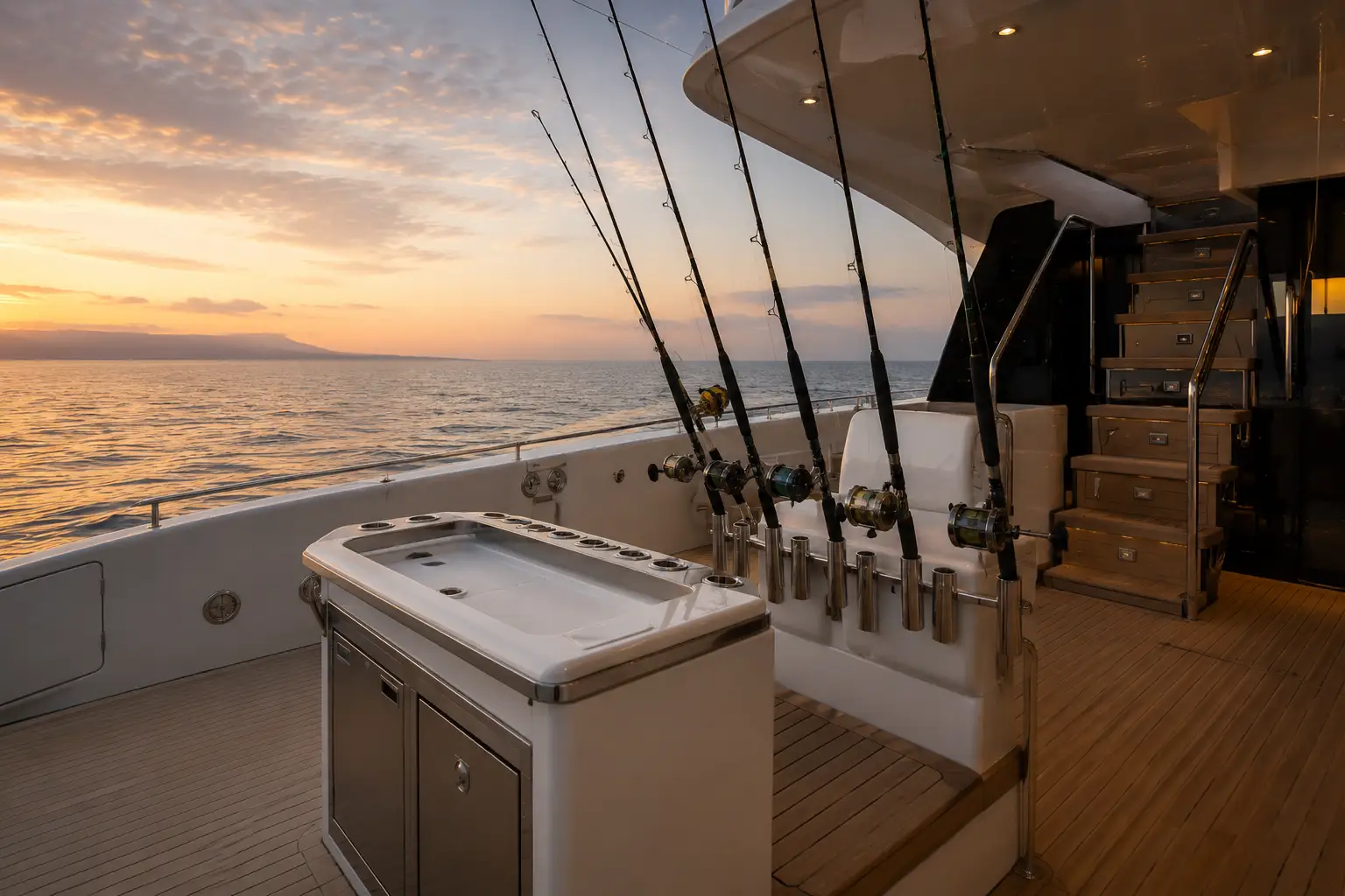 Fishing area at the aft deck of Sunset Voyager catamaran