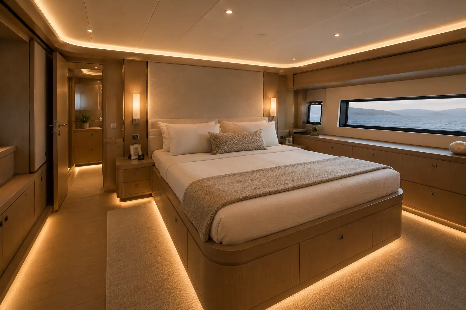 Queen bedroom suite aboard Sunset Voyager luxury catamaran